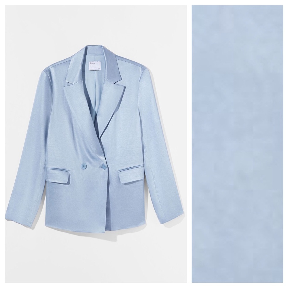 NWT. Bershka Light Blue Satin Effect Tailored Blazer. Size M.